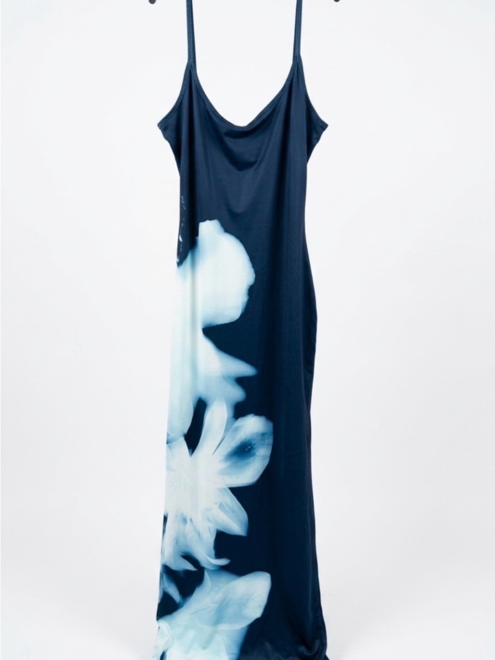 Source Unknown Navy Maxi Slip Dress with Pale Blue Floral Print